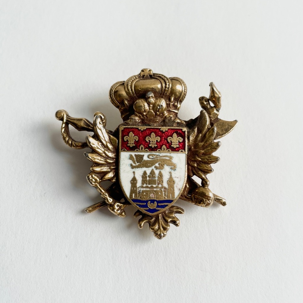 Antique 1930’s /1940’s Coro Brass Enamel Crest Brooch